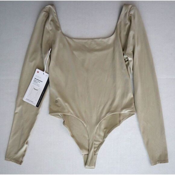 Lululemon Women's Sz S Mojave Tan Wundermost Nulu Square Neck L/S Bodysuit - Picture 2 of 11